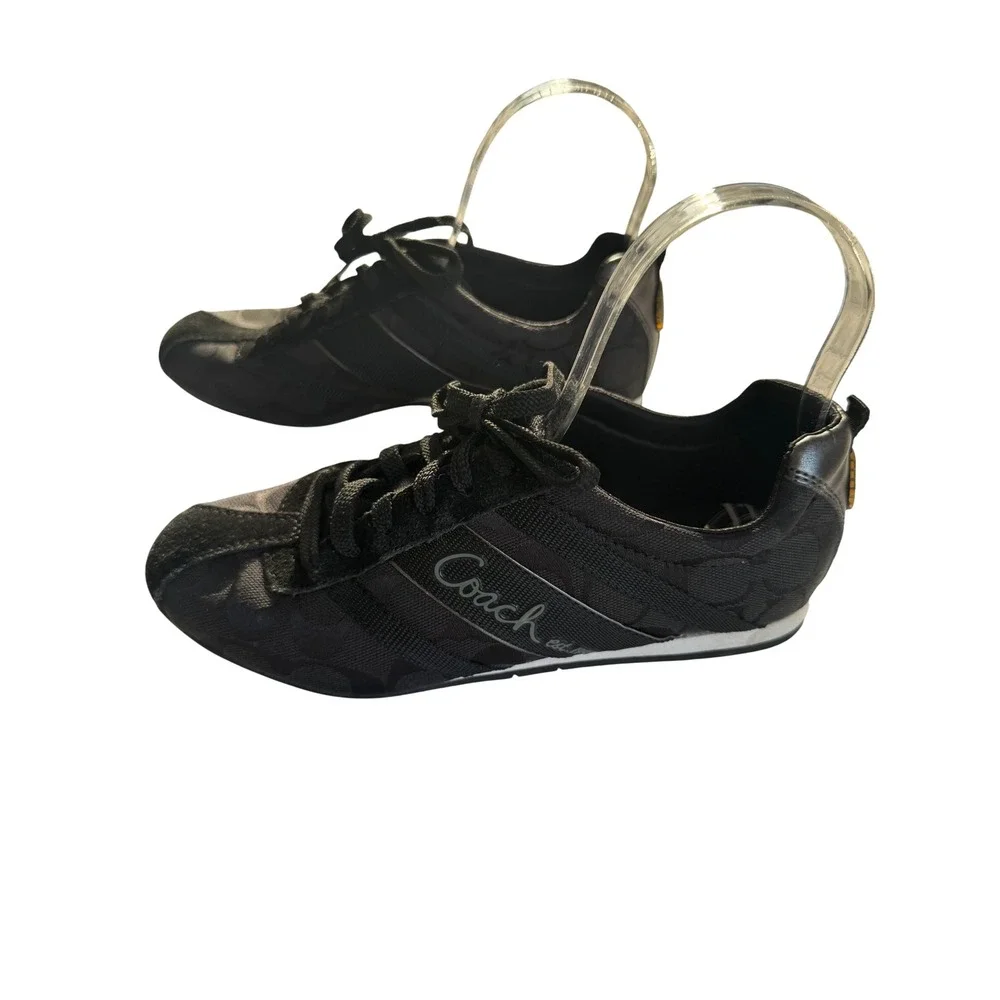 Coach Sneakers Women's 6.5‎ Black Silver Henrietta Signature Jacquard Low Top